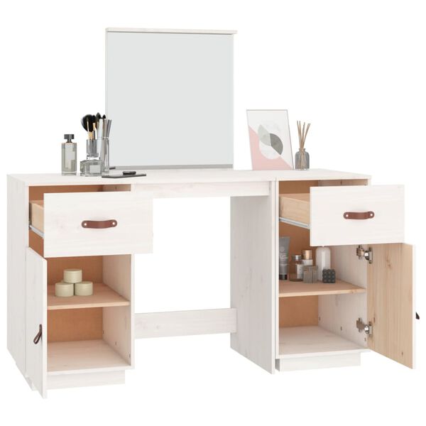 vidaXL Dressing Table Set with a Mirror White Solid Wood Pine