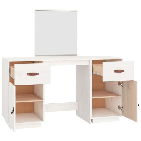 vidaXL Dressing Table Set with a Mirror White Solid Wood Pine