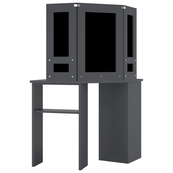 vidaXL Corner Dressing Table with LED Grey 111x54x141.5 cm