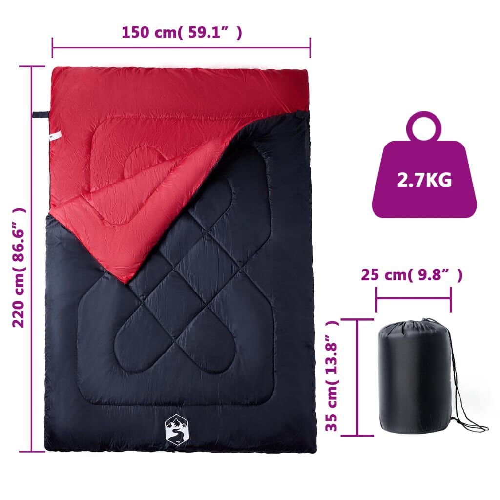 vidaXL Double Sleeping Bag with Pillows for Adults Camping 3-4 Seasons