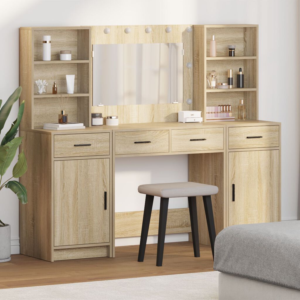 vidaXL 3 Piece Dressing Table Set Somoma Oak Engineered Wood