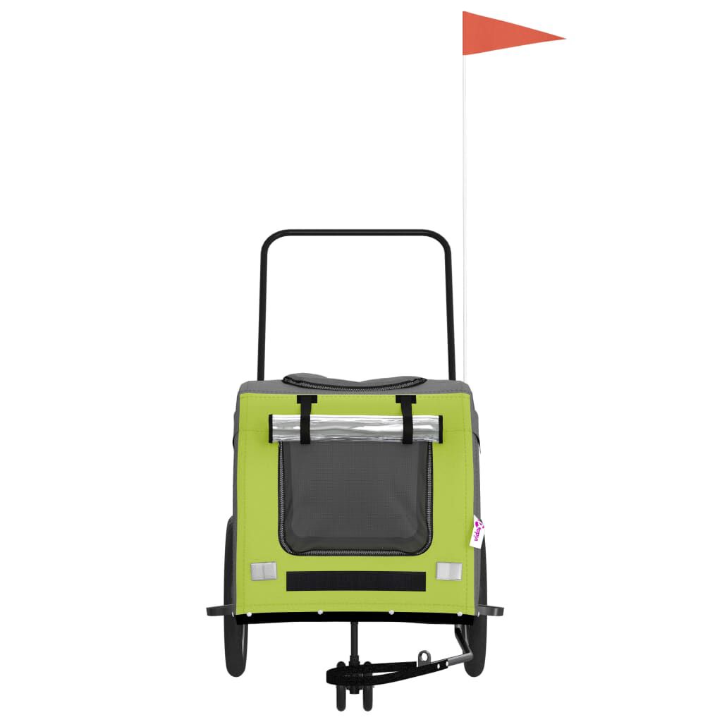 vidaXL Pet Bike Trailer Green and Grey Oxford Fabric and Iron