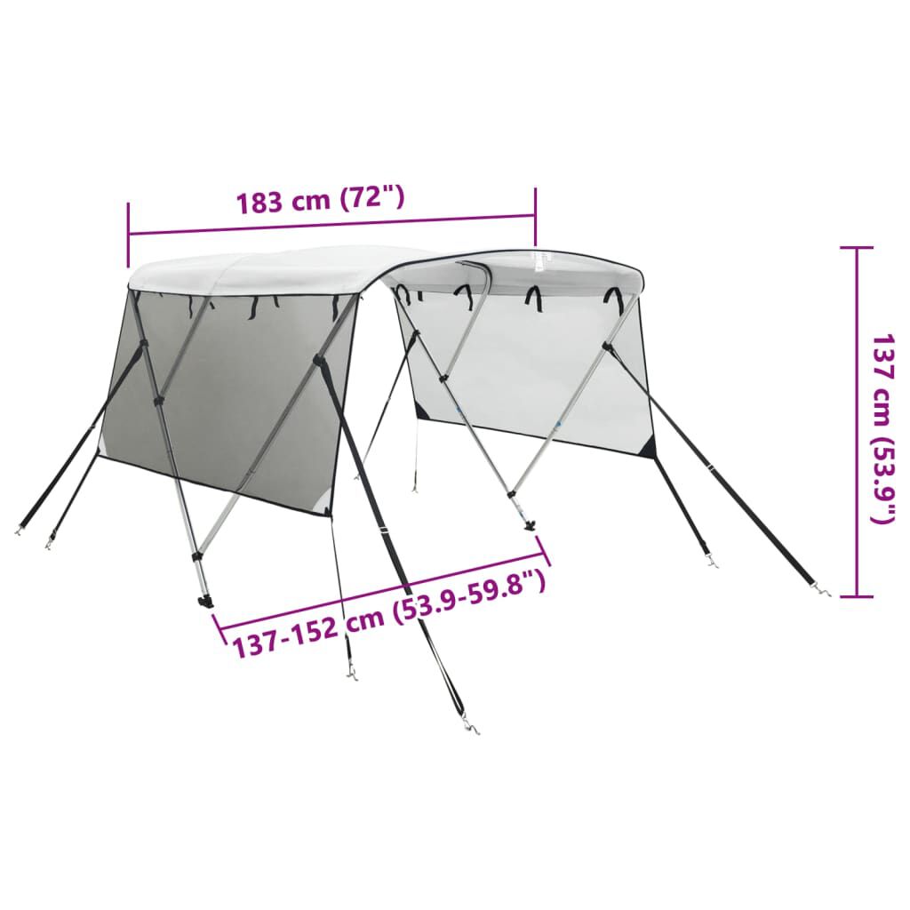 vidaXL 3-bow Bimini Top with Mesh Sidewalls 183x(137-152)x137 cm