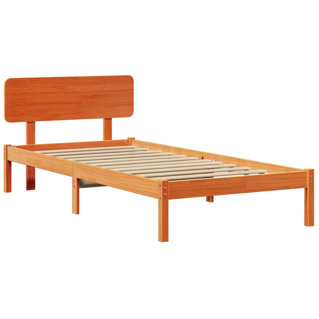 vidaXL Bed Frame with Headboard Wax Brown 80x200 cm Solid Pine Wood