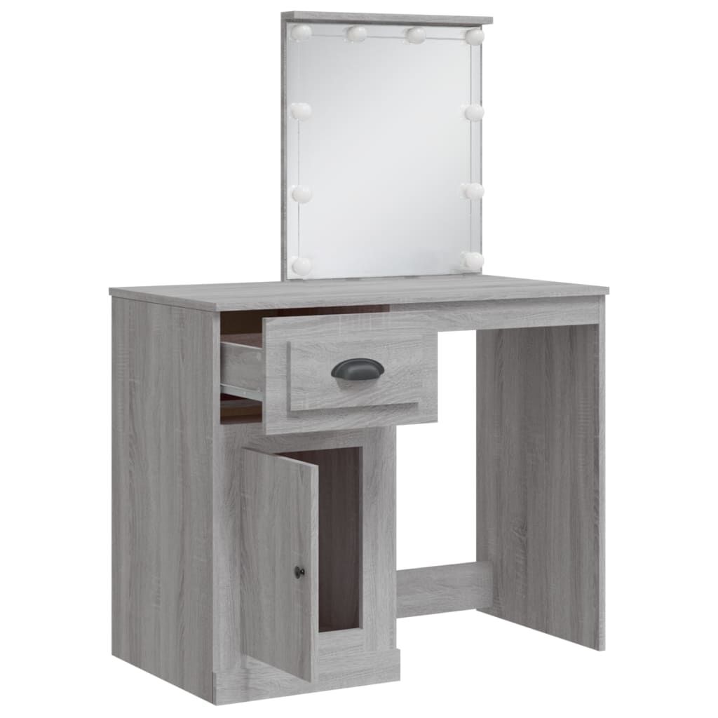 vidaXL Dressing Table with LED Lights Grey Sonoma 90x42x132.5 cm
