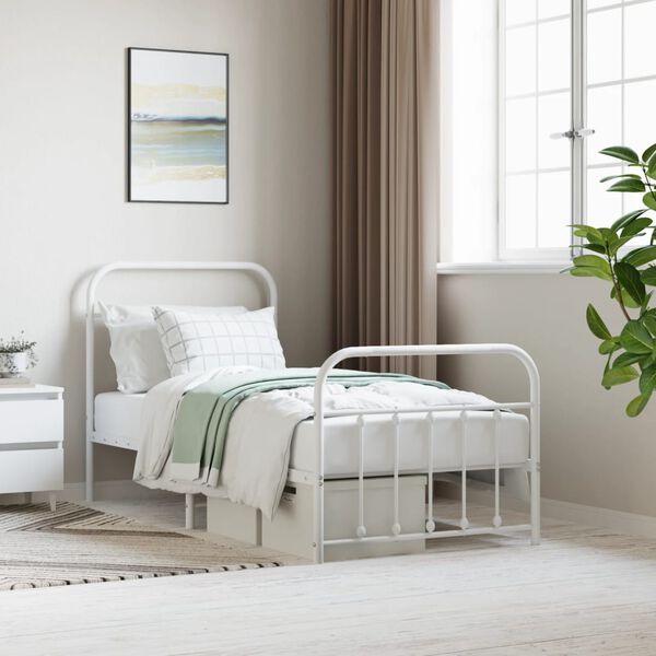 vidaXL Metal Bed Frame without Mattress with Footboard White 90x190cm