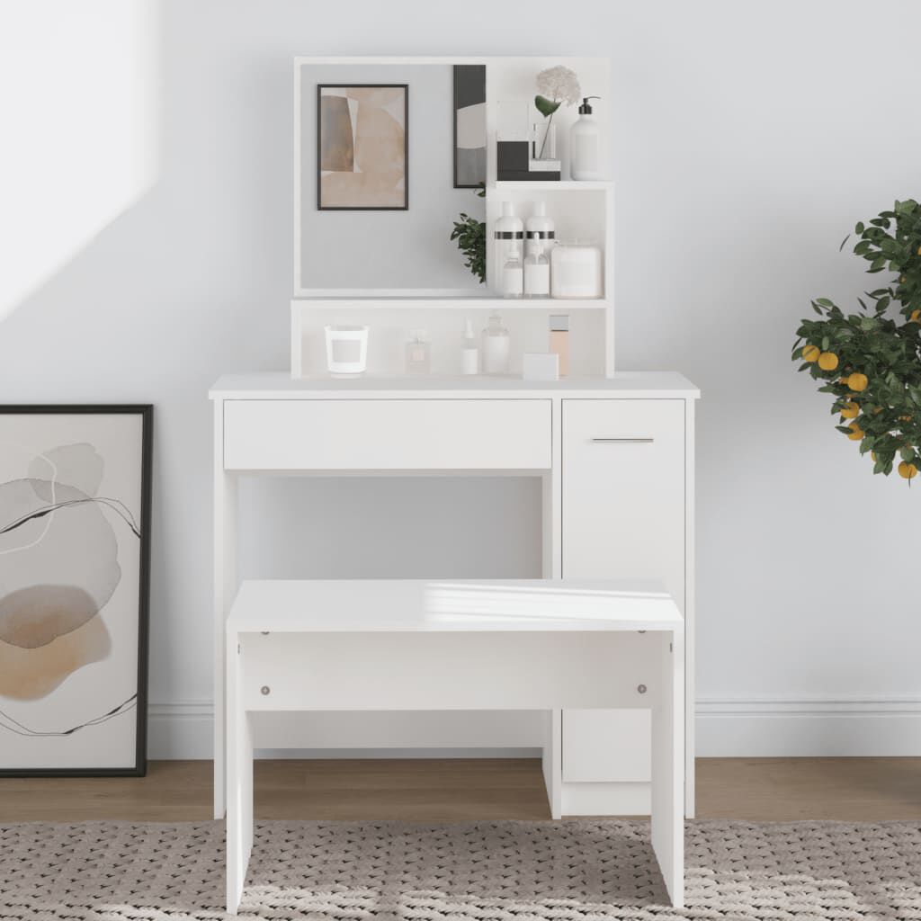 vidaXL Dressing Table with Mirror White 86.5x35x136 cm