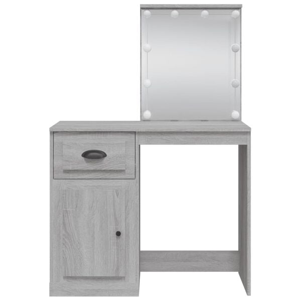 vidaXL Dressing Table with LED Lights Grey Sonoma 90x42x132.5 cm