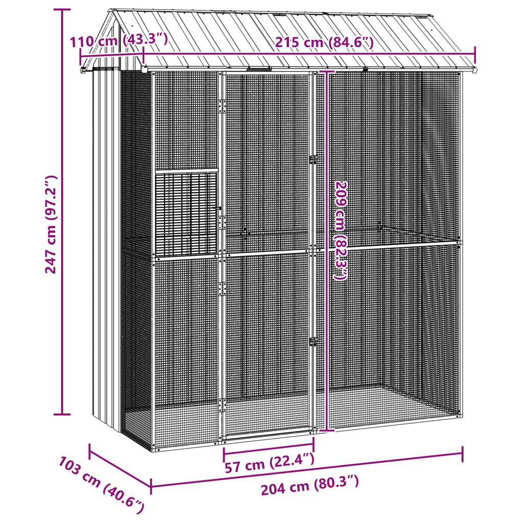 vidaXL Bird Aviary Anthracite 215x110x247 cm Steel
