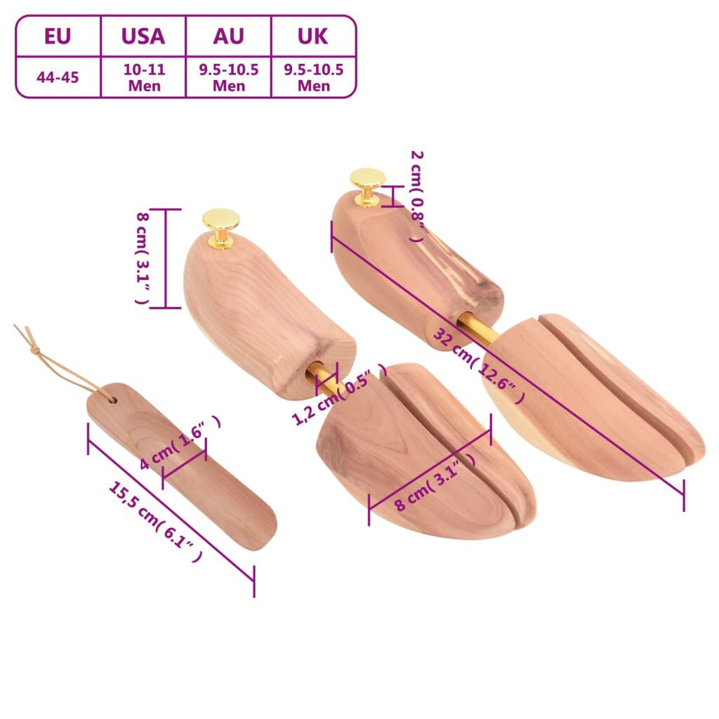 vidaXL Shoe Stretcher with Shoe Horn EU 44-45 Solid Wood Cedar
