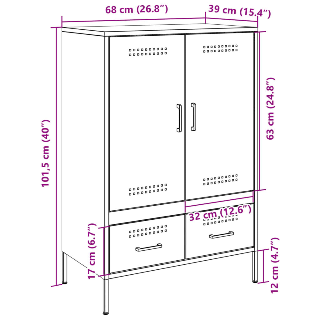 vidaXL Highboard Pink 68x39x101.5 cm Steel