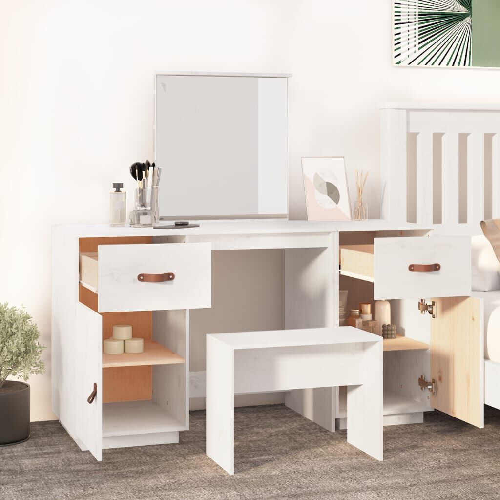 vidaXL Dressing Table Set with a Mirror White Solid Wood Pine