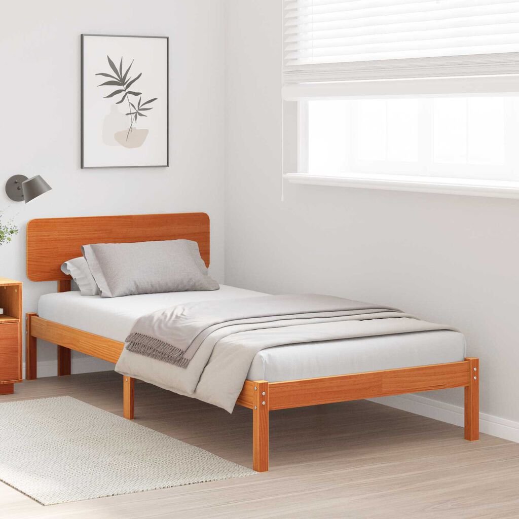 vidaXL Bed Frame with Headboard Wax Brown 80x200 cm Solid Pine Wood