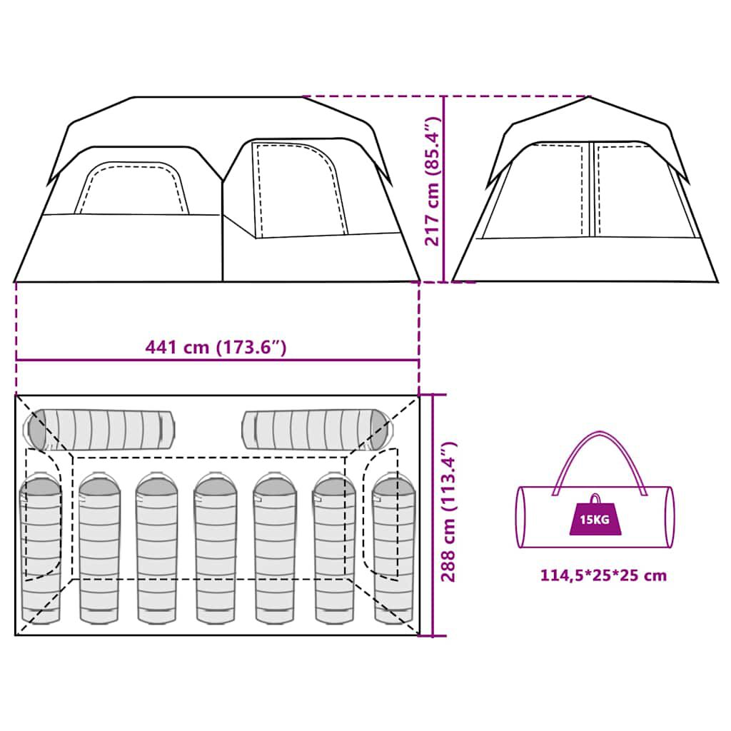 vidaXL Family Tent 9-Person Green Quick Release Waterproof