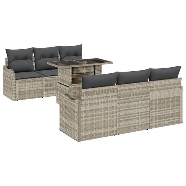 vidaXL 7 Piece Garden Sofa Set with Cushions Light Grey Poly Rattan
