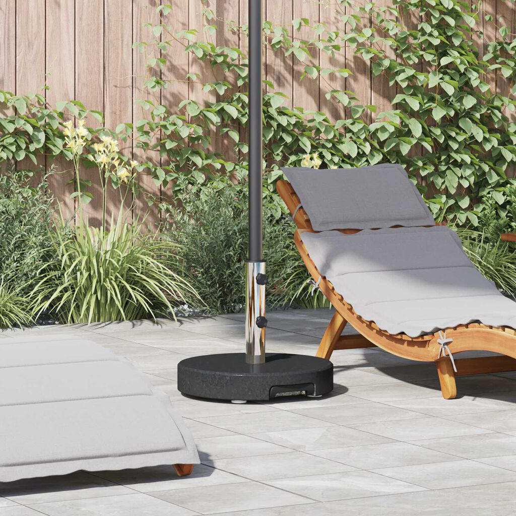 vidaXL Wheeled Parasol Base with Handle Black Granite 29 kg Round